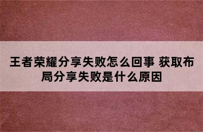 王者荣耀分享失败怎么回事 获取布局分享失败是什么原因